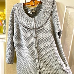 Liz Claiborne grey pointelle sweater cable cardigan